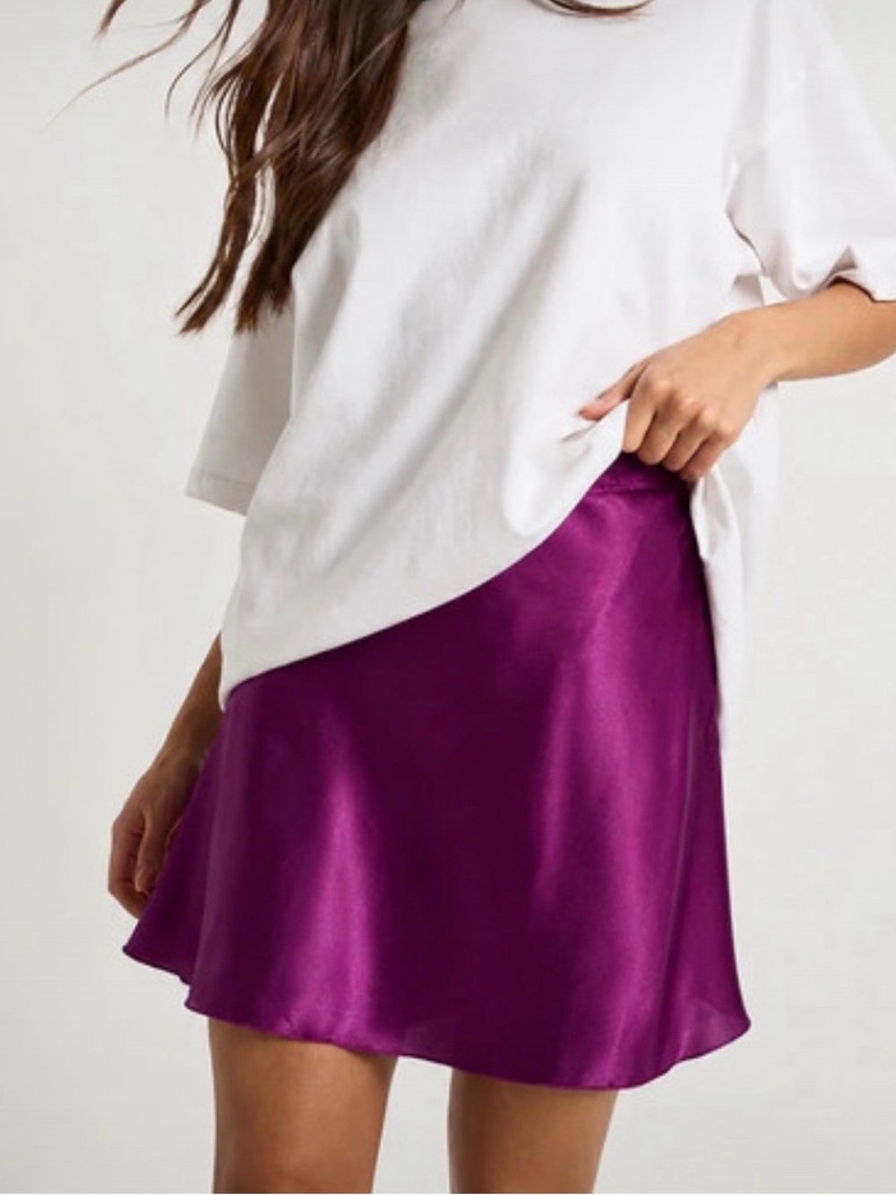 Express plum satin a line mini skirt women small NWOT dressy fall